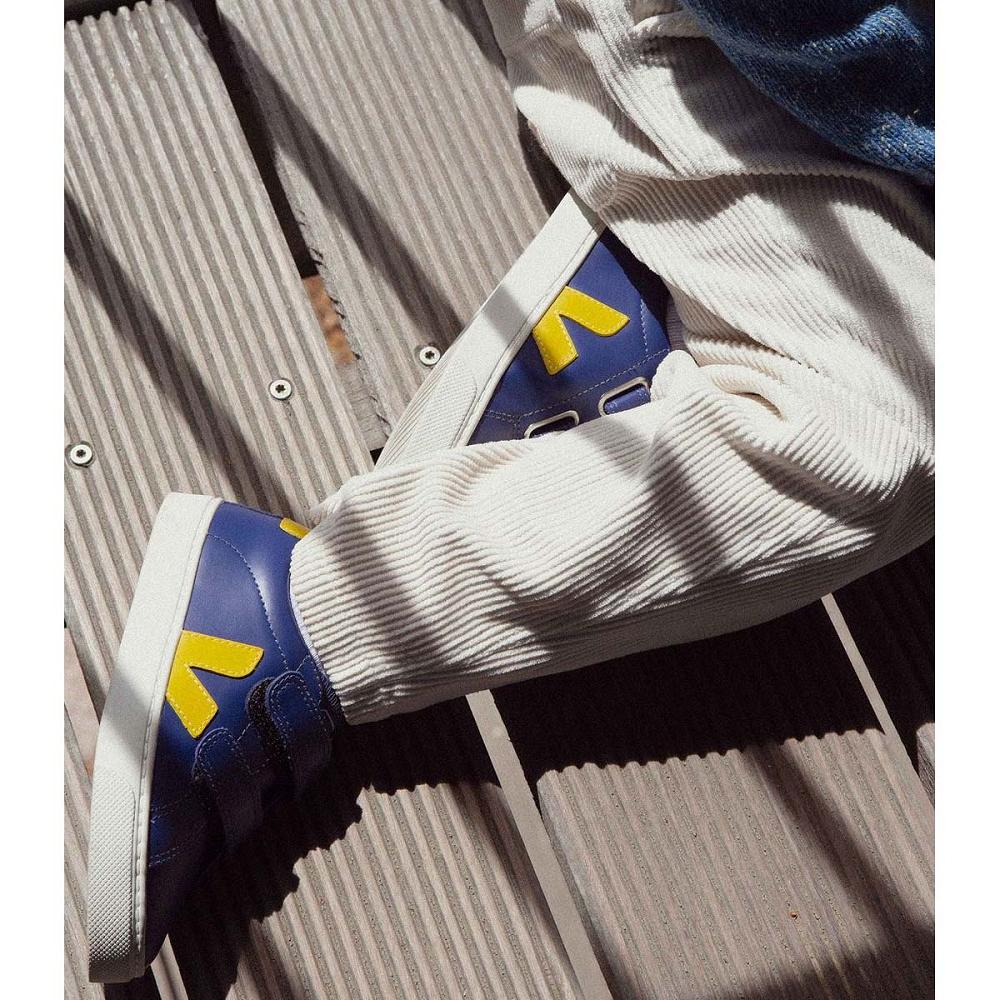 Veja ESPLAR LEATHER Sneakers Kinderen Navy/Yellow | BE 813YXF